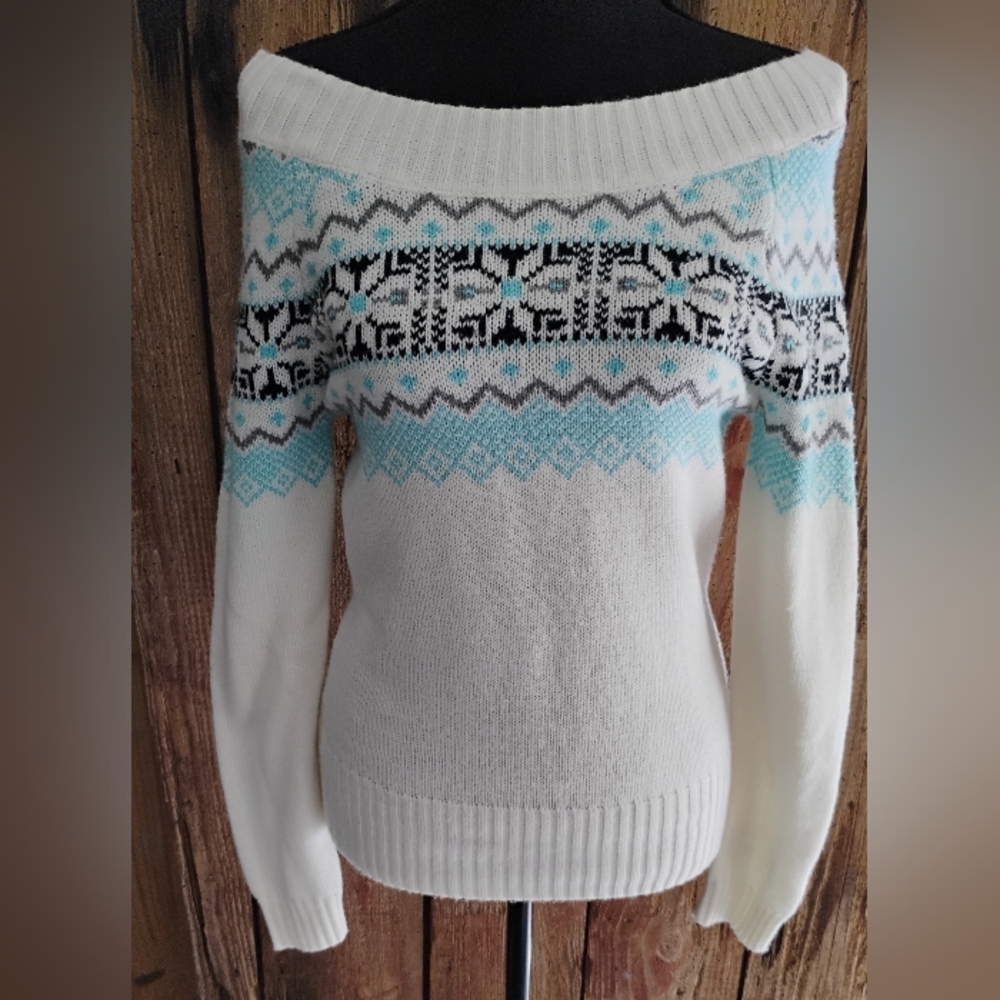 Vintage Ocean Pacific Sweater Ocean White Fair Isles Sz M Off Shoulder